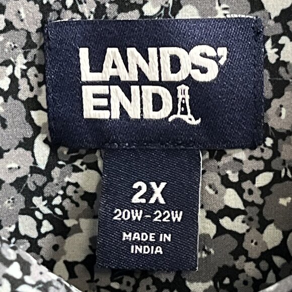 Lands End 365 Top Womens 2X Gray Floral Long Sleeve Button Down Boyfriend Tunic - Picture 3 of 7